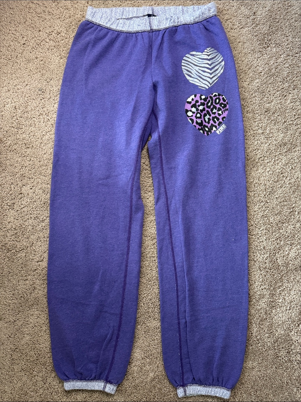 PINK Victoria's Secret Purple Sweatpants with Heart Prints